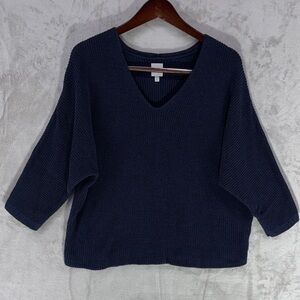 Nic + Zoe Cotton Blend V Neck Navy Sweater Size XL